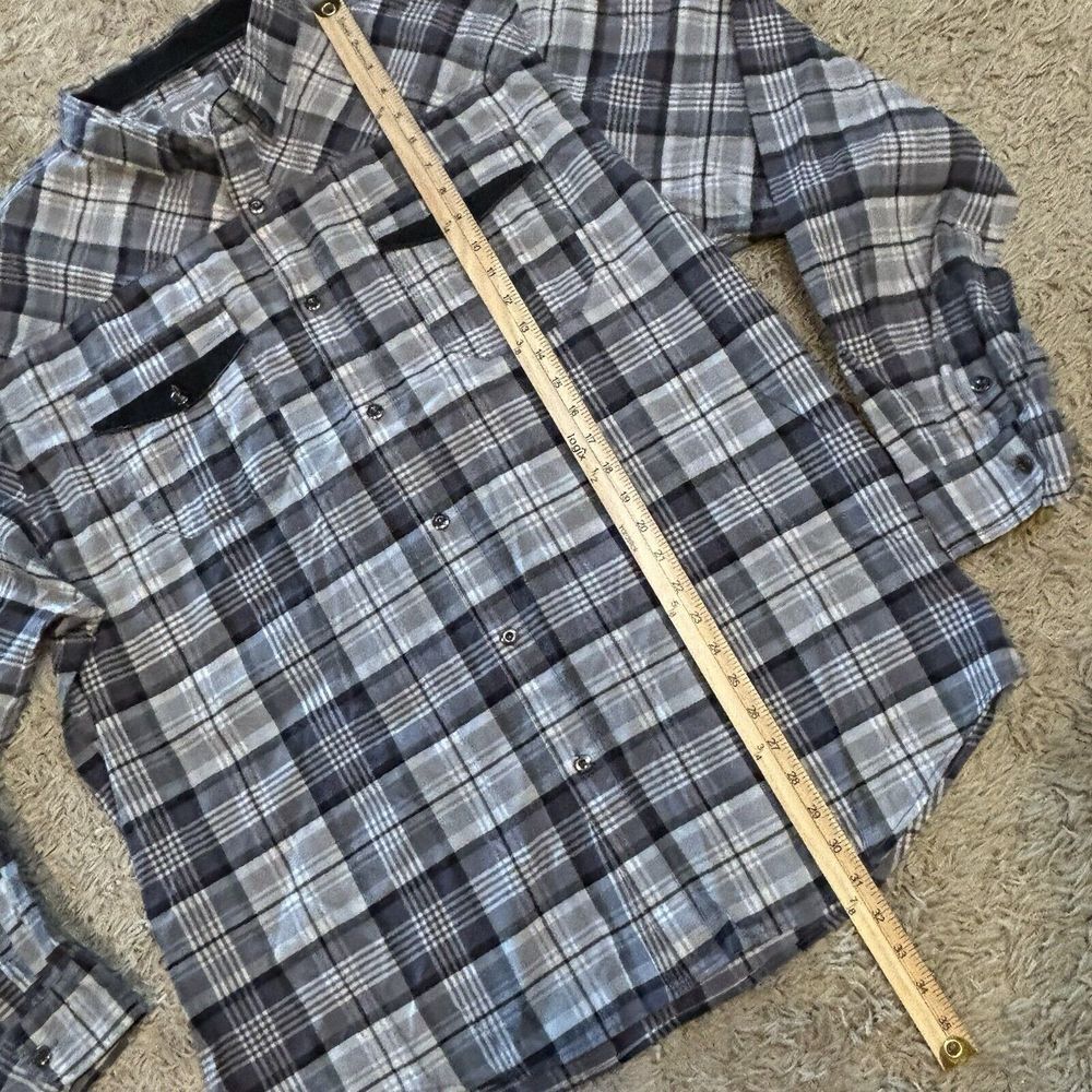 MO7 Most Official‎ Seven Button Up Shirt Mens 3XL  Gray Black Plaid Long Sleeved - Picture 7 of 13